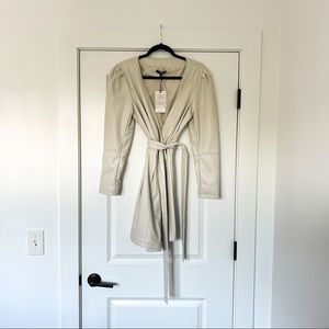 NWT 7 For All Mankind Ivory Faux Leather Wrap Tie Dress